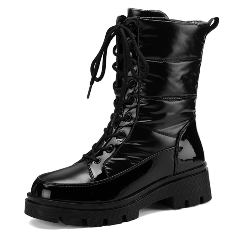 

Женские зимние снежные ботинки Мех Теплые 2024 Низкий каблук Шнуровка Черные Плюшевые Ботильоны Удобные Водонепроницаемые Дождь Короткие Ботинки Женские 39 чёрный