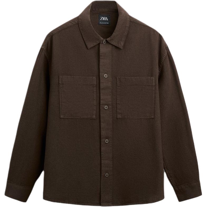 

Zara Casual Solid Color Loose Fit Long Sleeve Shirt Men shirts Brown 1618410-700 S