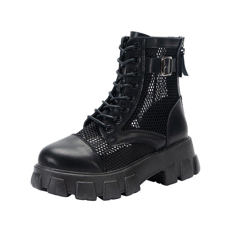 

Summer Women s Cool Boots Breathable Hollow Out Cool Boots Lace-up Ankle Boots for Women Non Slip Platform Booties Botas Mujer 35 чёрный