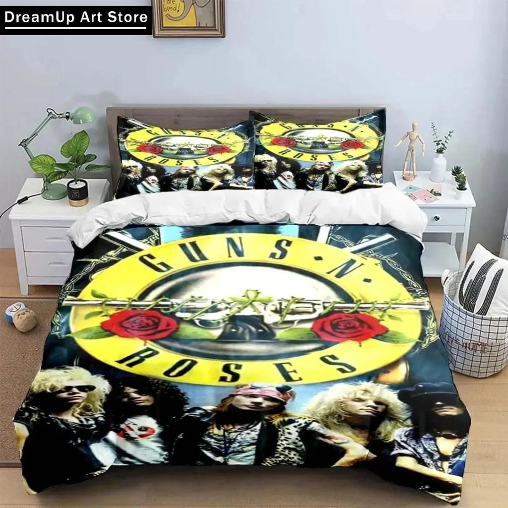 3D Print Guns N Roses GNR Band Retro Bedding Set Cute Quilt Cover Bed Cover With Pillowcase Twin Single Queen King Size Boys
