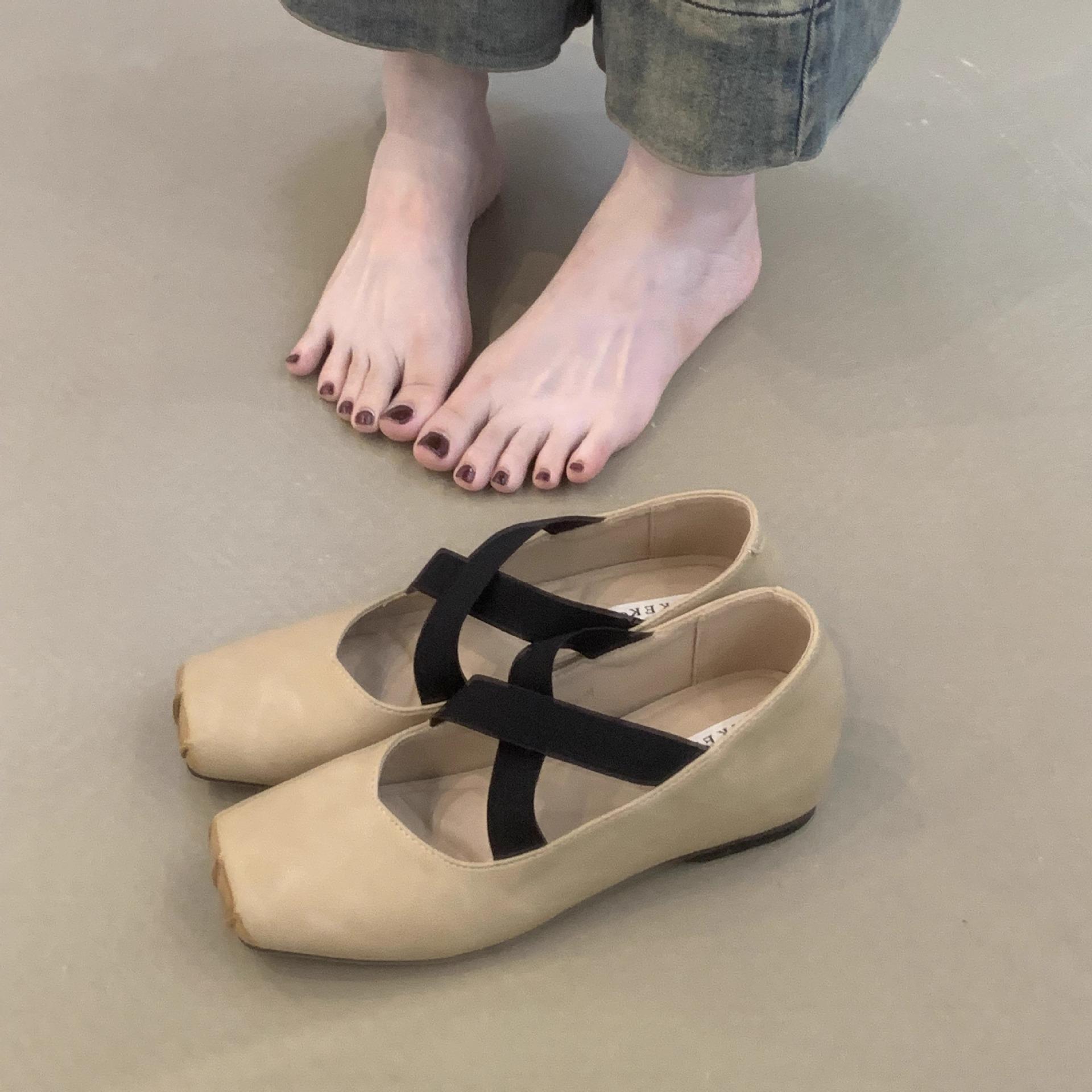 

MUKEKe inner heightening women s shoes autumn retro style old ballet shoes women s daily cross strap Mary Jane single shoes 39