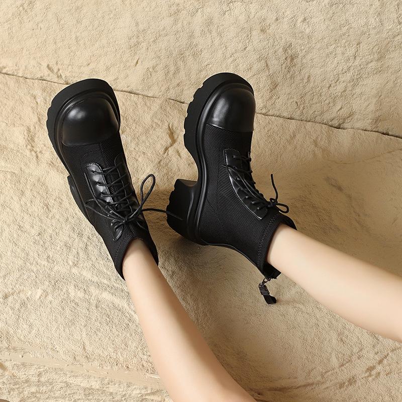 

Martin boots women s autumn and winter 2024 new British style round head thick heel waterproof platform thick sole small high heel short boots 35 чёрный