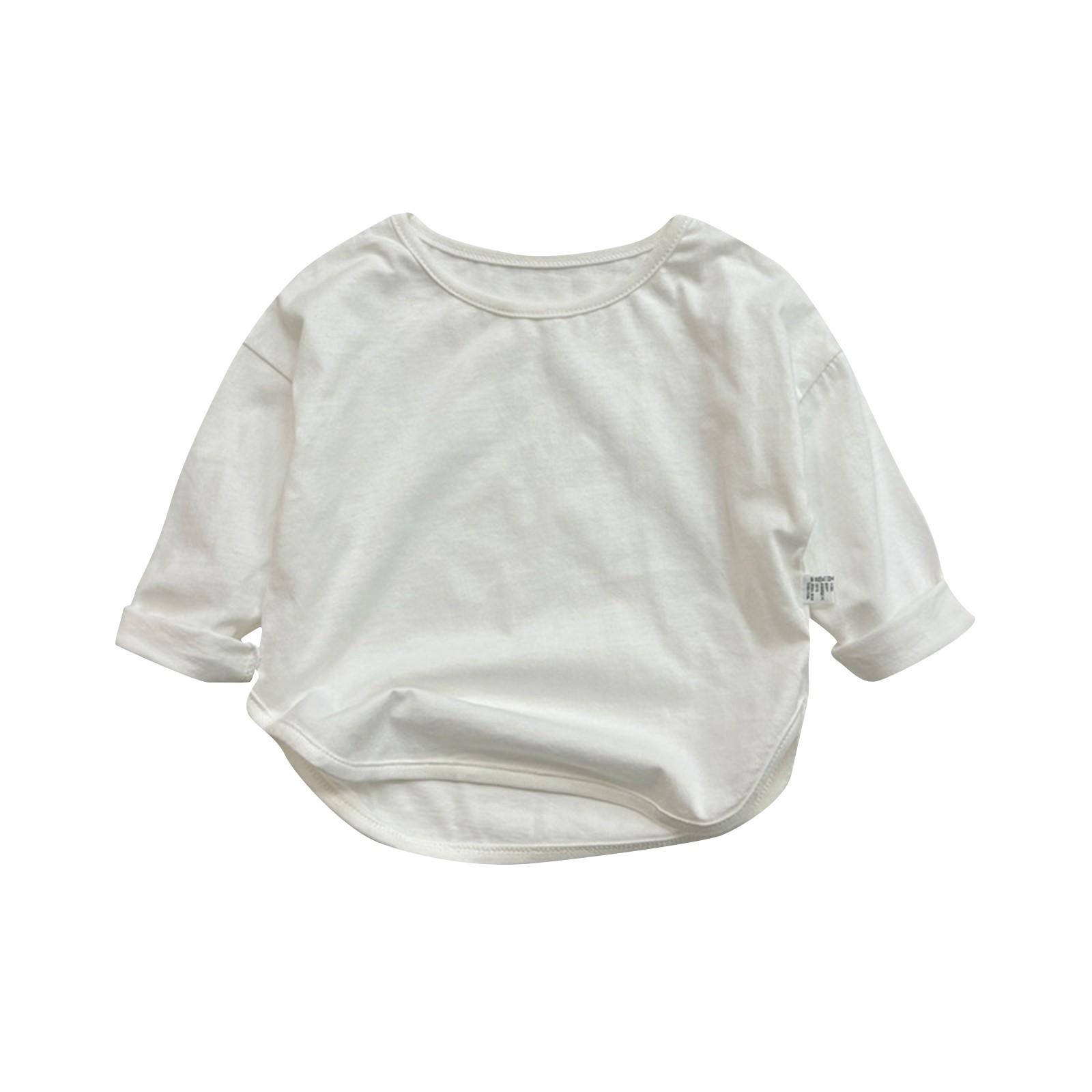 

Пуловеры с круглым вырезом для мальчиков и девочек, футболки с длинными рукавами, однотонные детские топы 80 белый