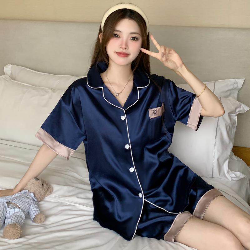 High-End Simulation Silk Women Can Wear Casual And Comfortable Short-Sleeved Loungewear Pajamas In Summer