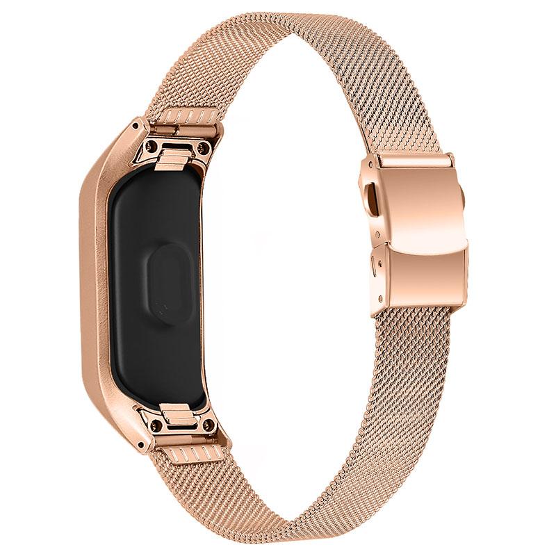 

Premium Stainless Steel Watch Strap Tortoise Back Buckle Milanese Replacement Watchband for Samsung Galaxy Fit-e SM-R375 Rose Gold