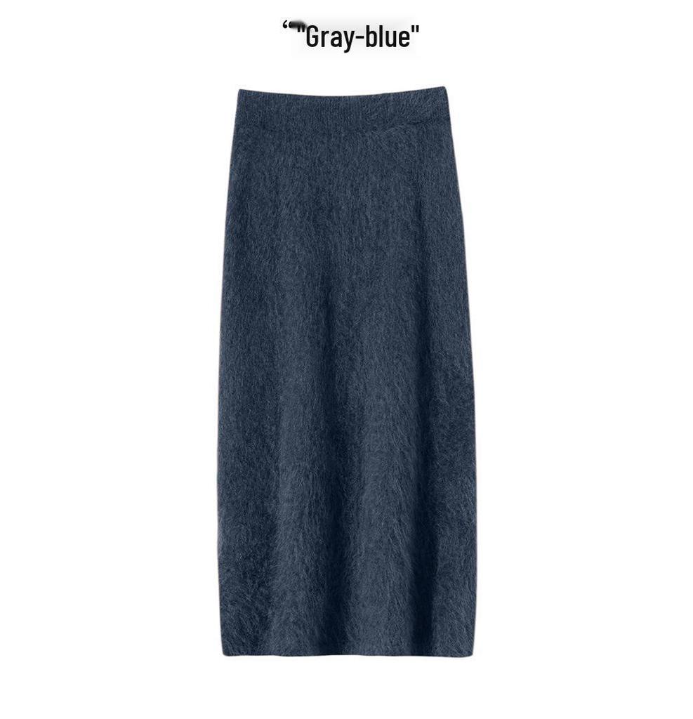 Women's High-Waisted Cashmere Knit Skirt - Autumn/Winter Hip-Hugging, Warm and Brushed