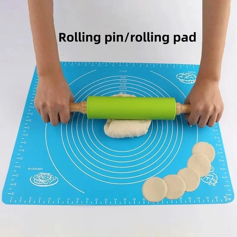 Silicone Rolling Pin Kneading Pad Set Silicone Roller Type Pressure Roller Pizza Grade Rolling Pin Pad Kitchen Baking Tool