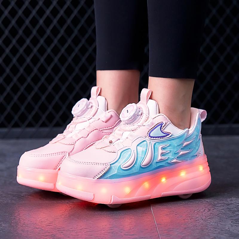 28-37 Children's Four-wheel Disassembly Into Flat Sports Shoes LED Illuminated Children's Illuminated Sports Shoes