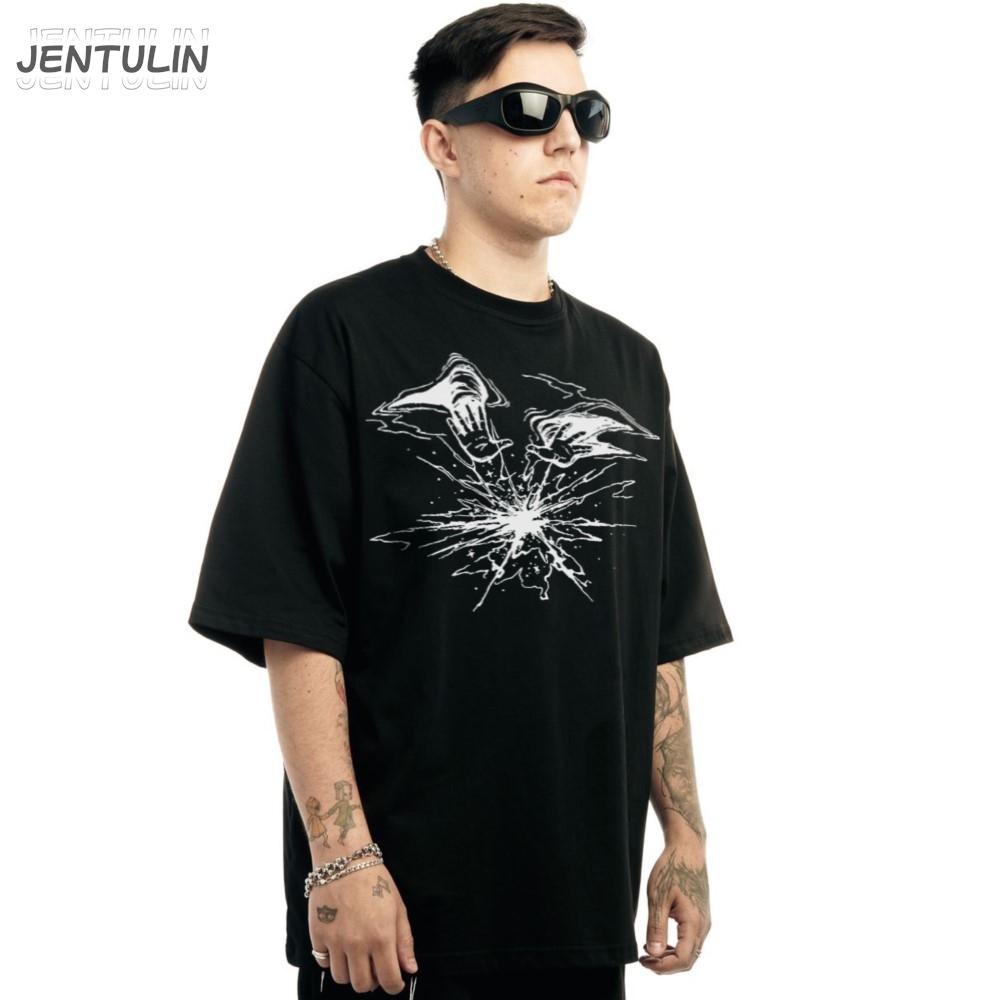 Punk Lyrisch Print T-Shirts Oversized Hip Hop Herren Streetwear Kleidung Harajuku Gothic Sommer Oberteile Kurzarm Baumwoll T-Shirts Y2K
