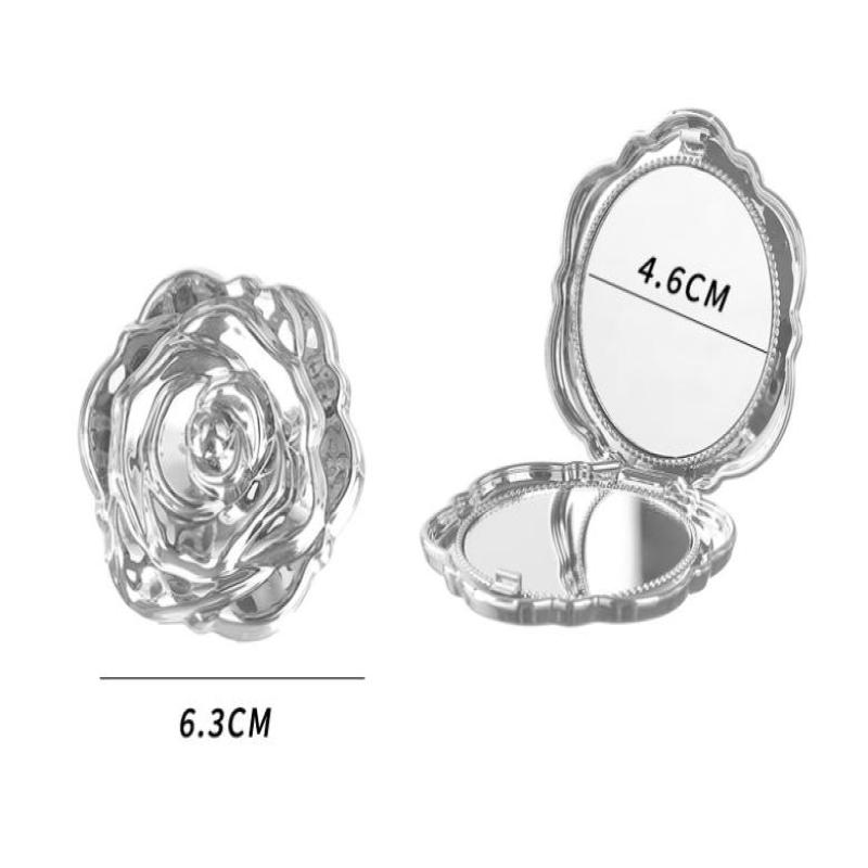 1 Stück tragbarer Mini-Spiegel Retro Rose Blume Kleiner Taschen-Kosmetikspiegel Doppelseitiger Handspiegel Kompaktes Kosmetik-Schönheitswerkzeug