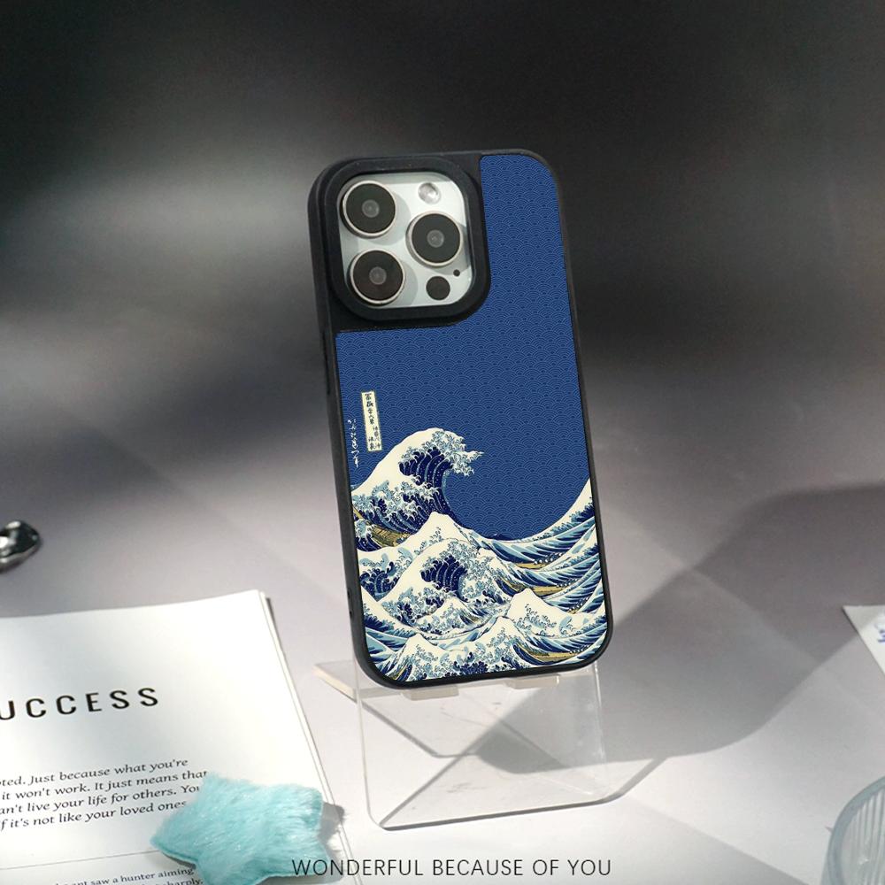 Japanese Art Text Fashion Love Design Phone Case for iPhone 17 16 E 15 14 13 12 Pro Max Sheepskin Silver-edged Protective Case