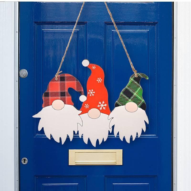 Wooden Decoration Christmas Three Head Rudolph Door Hanging Home Wall Decoration