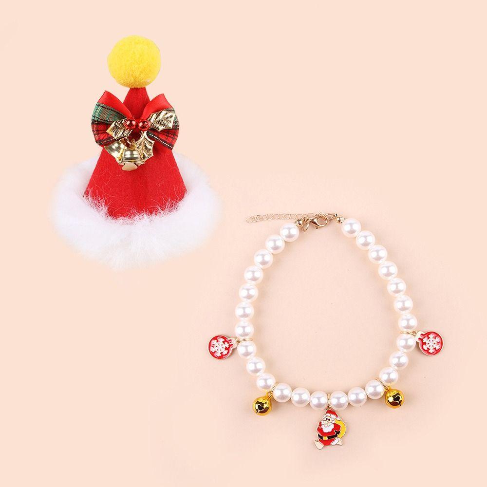 With Bell Pet Christmas Bow Hat Soft Cat Christmas Collar Christmas Cat Bow Tie  for Puppy Cats