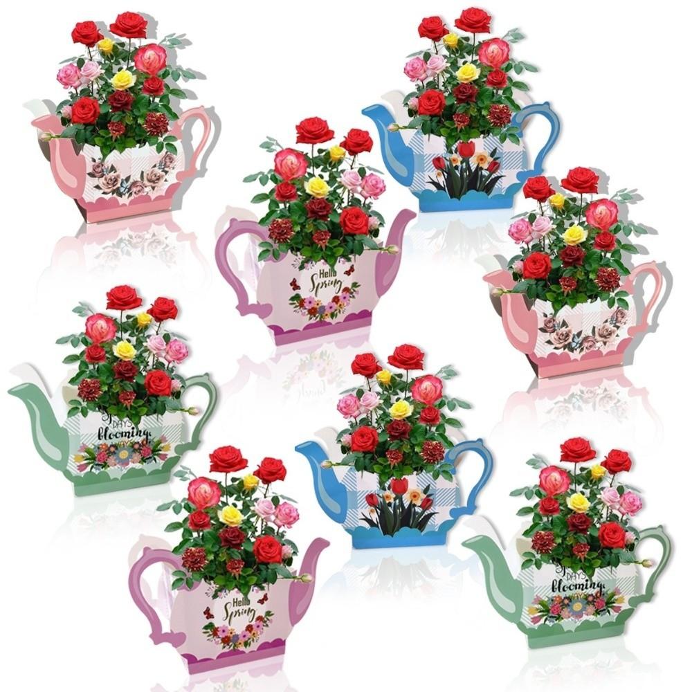 8pcs Creative Design Tea Party Decorations Floral Teapot Party Supplies Baby Shower