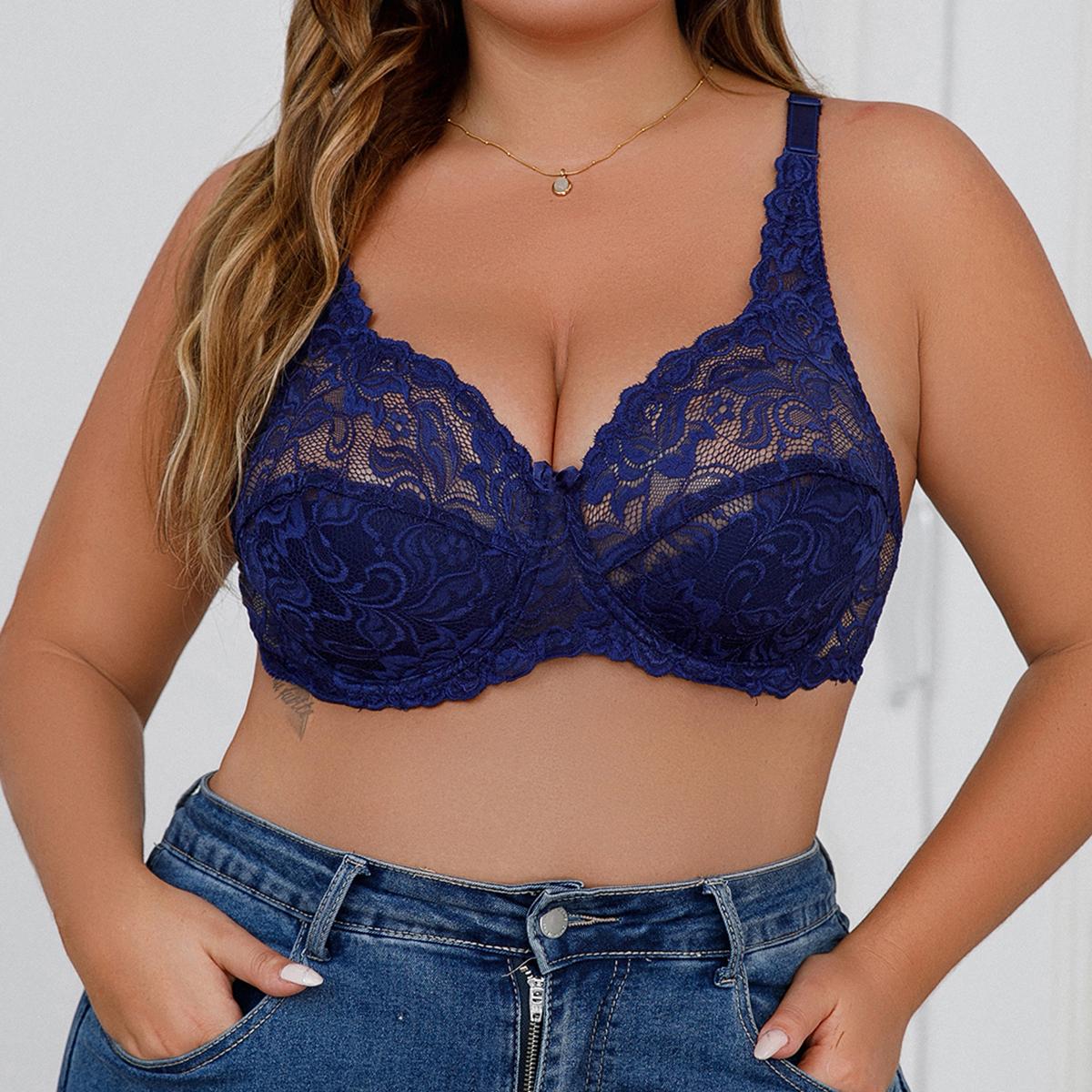 

Плюс Размер Прозрачный Кружева Выдалбливают Бюстгальтер Бюстгальтер для Женщин, Тонкие Чашки На Косточках Воздухопроницаемый Верх Нижнего Белья 95D