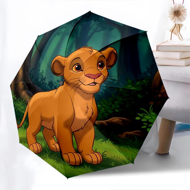 1 Paraguas Plegable Portátil de 8 Varillas Temático del Rey León, Simba, Colorido, Apertura Automática para Hombres y Mujeres, Un Compañero Compacto para Viajes Diarios Adecuado para Lluvias Diarias