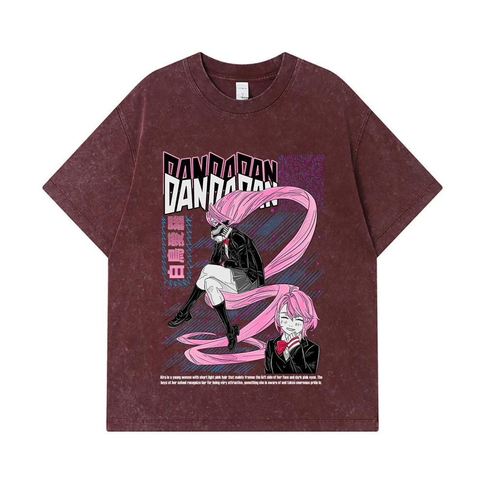275 GSM Washed T-shirts 100% Cotton Dandadan V2 Aira Print Unisex Heavy Cotton T Shirt