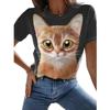 Fashion Woman T-shirt Women's 3d Cats Print Black Kawaii T Shirt Female Clothing Oversized Summer Top