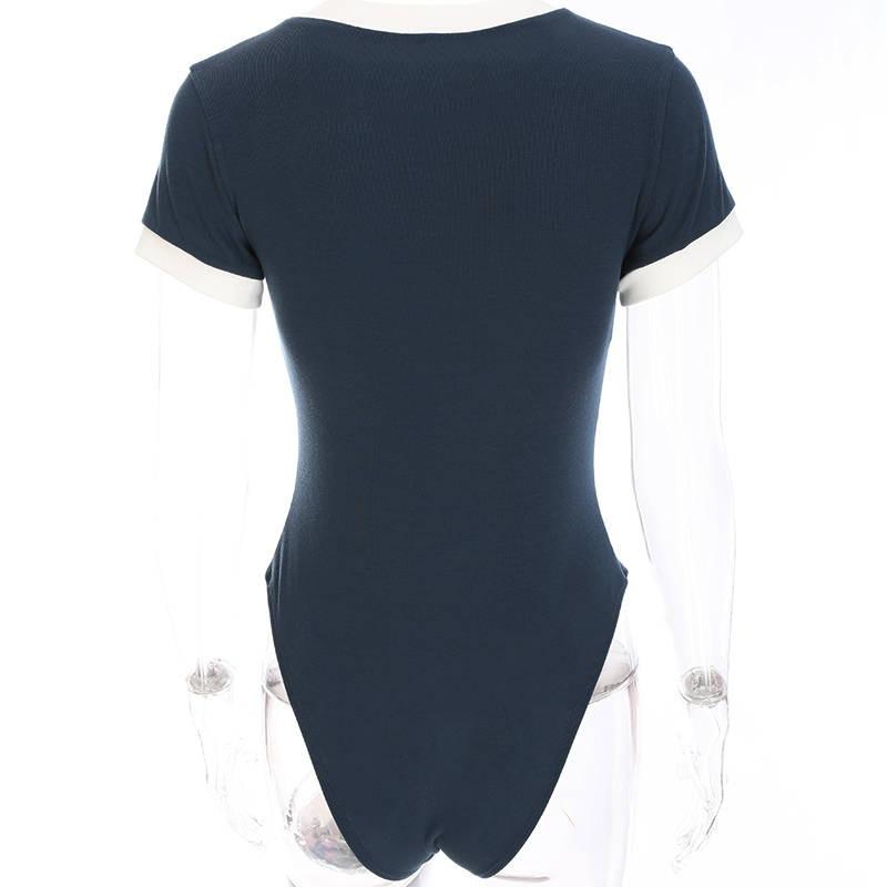 Fashion Casual Short Sleeve Women Skinny Bodysuit New O Neck Street Wear Simple Slim T-shirt 2024 Women's Summer Playsuit Simple Clothes 2464