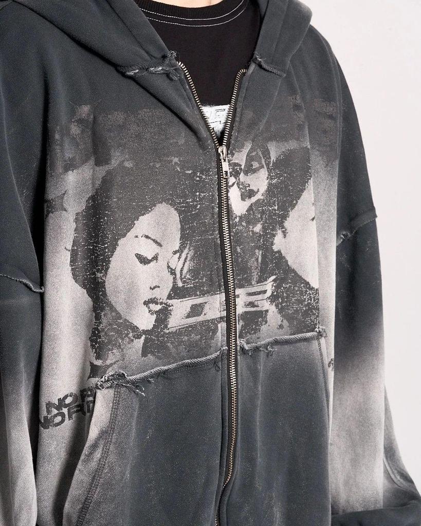 2025 Grenzüberschreitender Kapuzen-Cardigan: Unisex Streetwear Sweatshirt mit dunklem Aufdruck