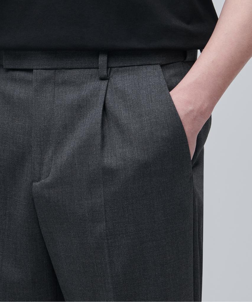 MUSINSA STANDARD Wool Blend Wide Hidden Banding Slacks [Medium Gray]