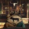 3Pcs Lodge Cabin Comforter Set King Size, Wild Deer Antlers Pine Trees Retro Grid Bedding with Pillowcases