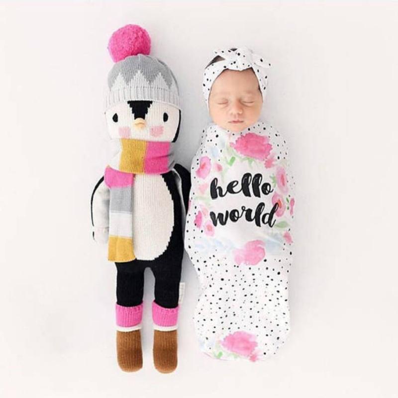 2Pcs/Set Newborn Swaddle Blanket Baby Cocoon Sleeping Bag Muslin Wrap Headband