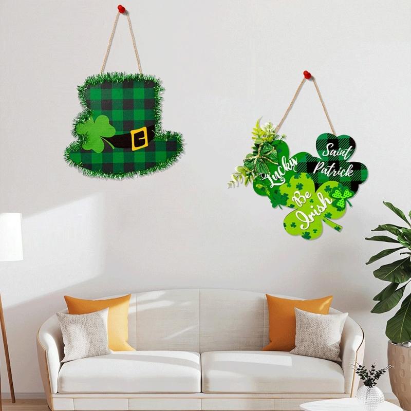 SaintPatricks Festival Pendant Shamrock Door Sign Hanging Signs Front Door Porch Board House Decoration Holiday Supply