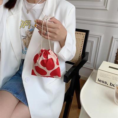 Retro Corduroy Drawstring Love Storage Bag - Small Cosmetic & Sundries Organizer