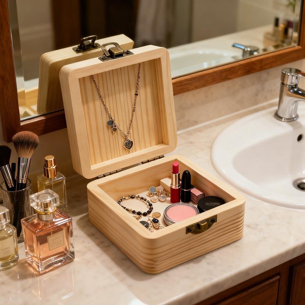 Small Size Wooden Packing Box Natural Square Jewelry Storage Box Handmade Smooth Finish Gift Box Jewelry and Small Item Storage