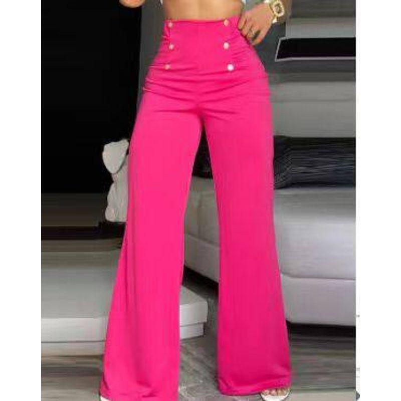 

Cross-Border Women s Fashion European and American Style Slim Fit Unique Double-Breasted Flared Long Pants with Slight Stretch and Customizable Colors Double-Breasted Rose Red M