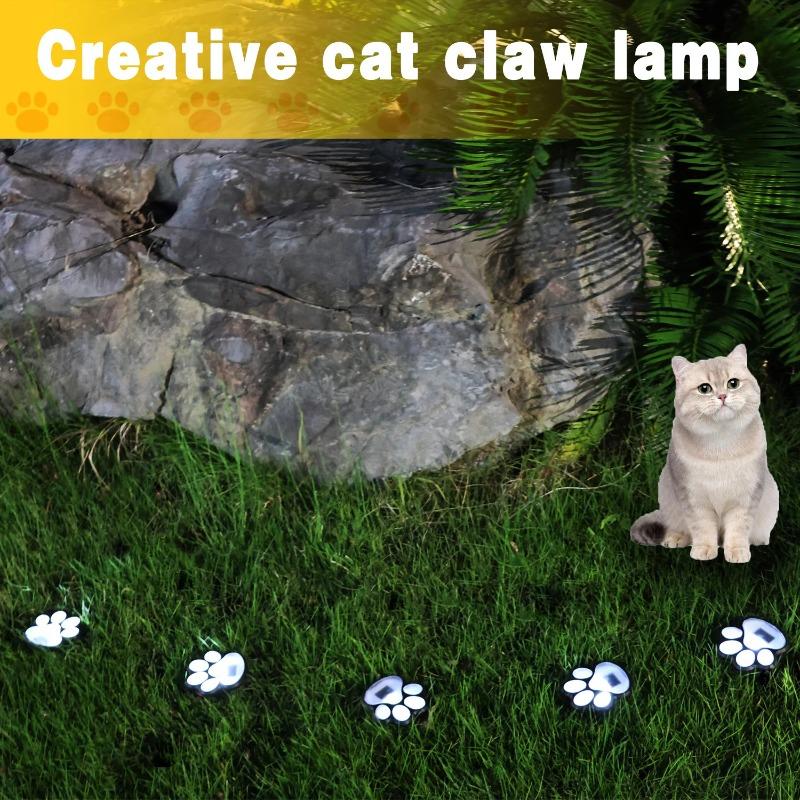 Solar Solar Cat-claw Lamp Outdoor Waterproof LED Pathway Markers for Garden Patio Lawn Camping Creative Animal Paw Decor Automatic Night Light