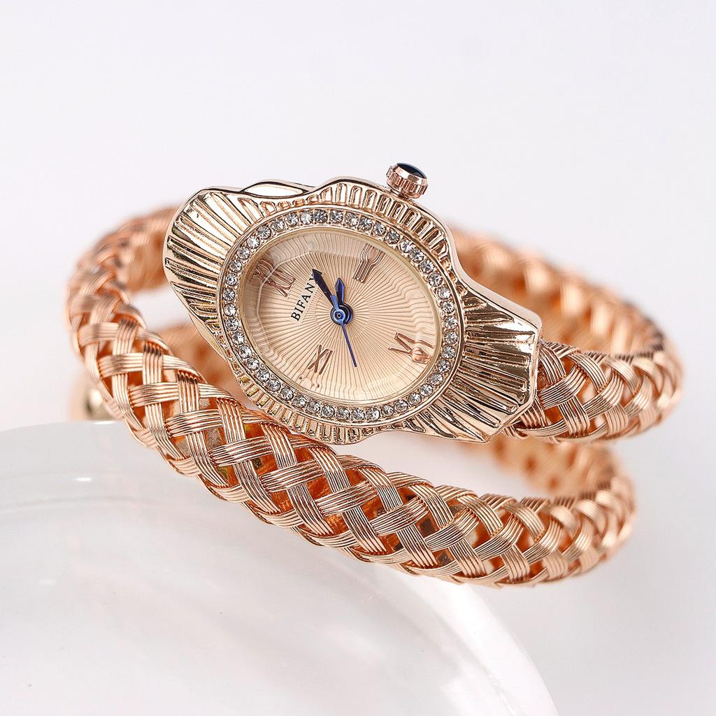 Women Quartz Watch Unique Snake Shape Bracelet Watches Wire Braided Wristwtatch