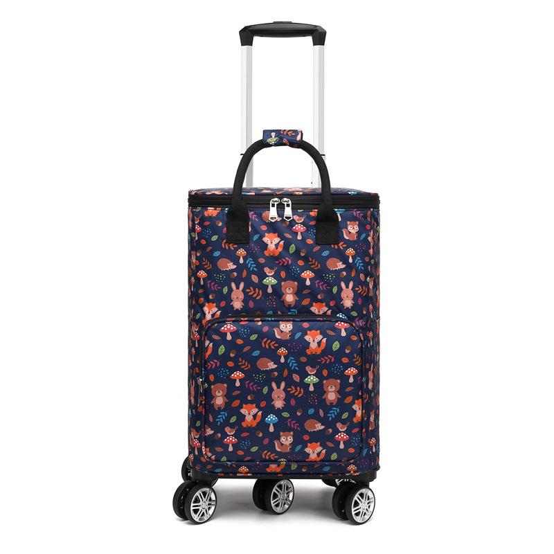 Portable Small Trolley Cart with Universal Wheels and Insulated Shopping Bag