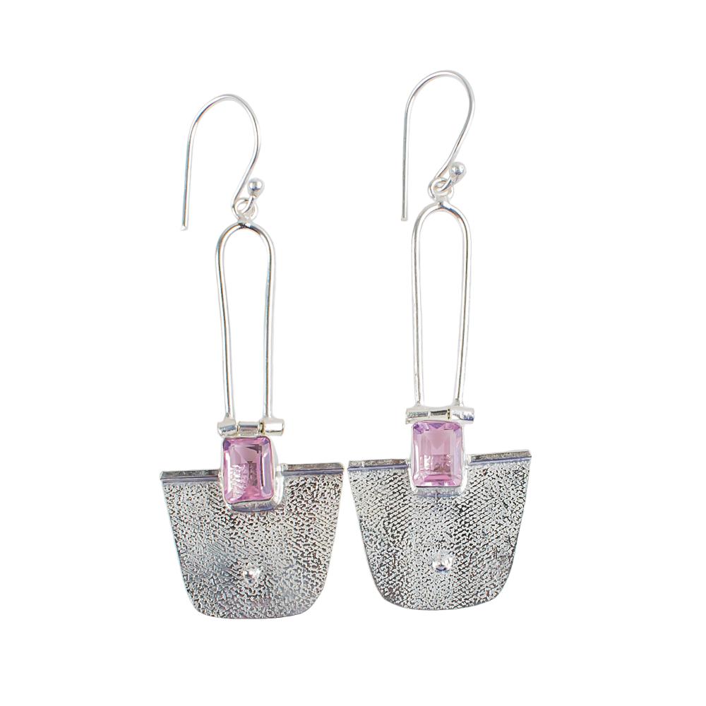 Morganite Gemstone 925 Sterling Silver Handcrafted Jewelry Dangle Earrings 2.2" EE-68-2
