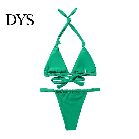 Attractive Bikini Ensemble 2Pcs/Set Women Set Halter Padded Wireless Bra High Close-fitting Tankini Waist Swimming Briefs Split Design Solid
