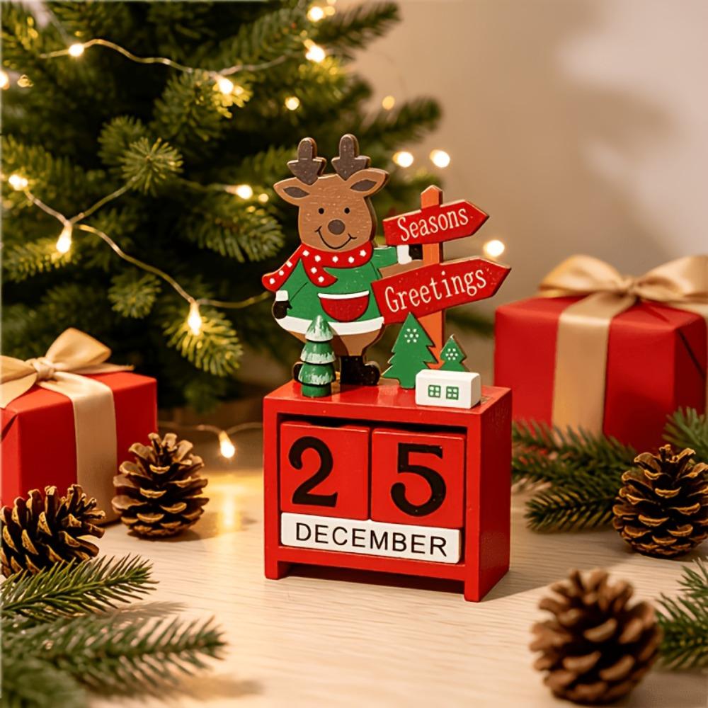 Countdown Christmas Winter Wooden Ornament Reindeer Santa Claus Sculpture Home Decor