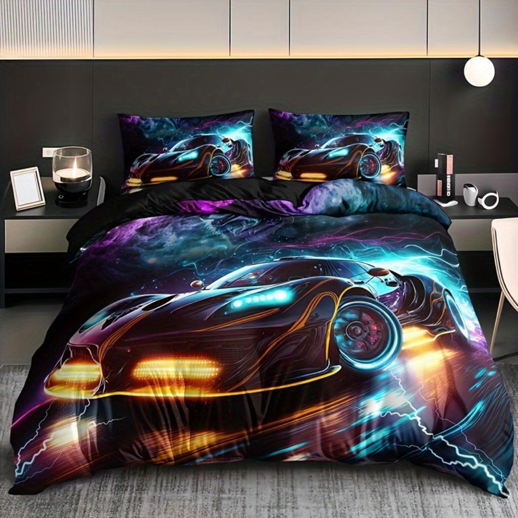 Cool Racing Car 3D Printed Bedding Set Cozy Duvet Cover King Queen Twin Single Size Birthday Gift for Boys Bedroom Decoration
