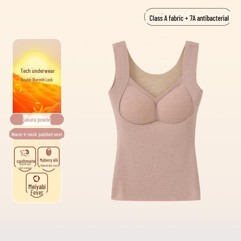 

Women s Class A German Velvet Antibacterial Double-Layer Plus Velvet Warm Vest L цвітіння вишні, рожевий колір