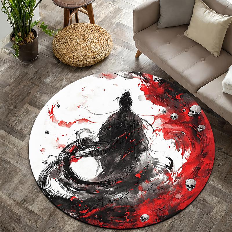 

Dark-themed ink painting Flannel-printed round floor mats are slip-resistant Suitable living room bedroom terrace garden carpets 60cm x 60cm