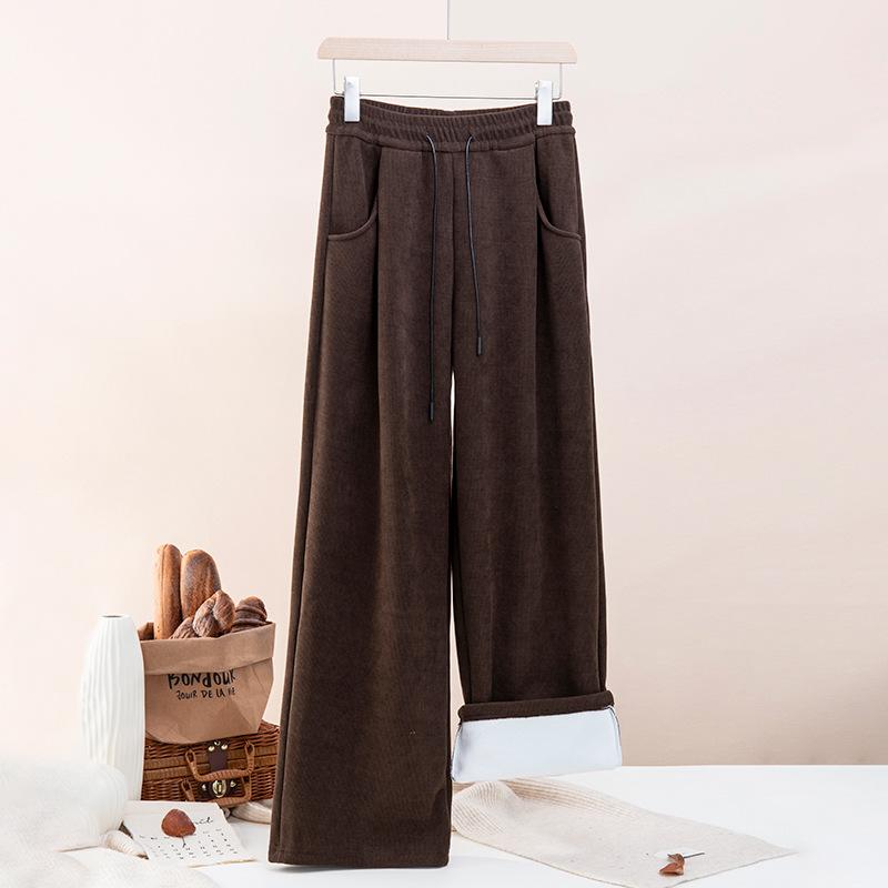 G-Samt Weitbeinige Hosen Damen Herbst und Winter Verdickt Lässig Gerade Hosen Hohe Taille Locker Gestrickt Europäischer Baumwollsamt Yamamoto Hosen
