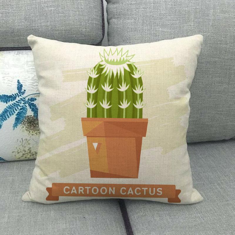 Cartoon Green Potted Cactus Digital Printing Short Plush Pillow Covers For Car Sofa Office Cushion Cover Home Goods 60X60Cm