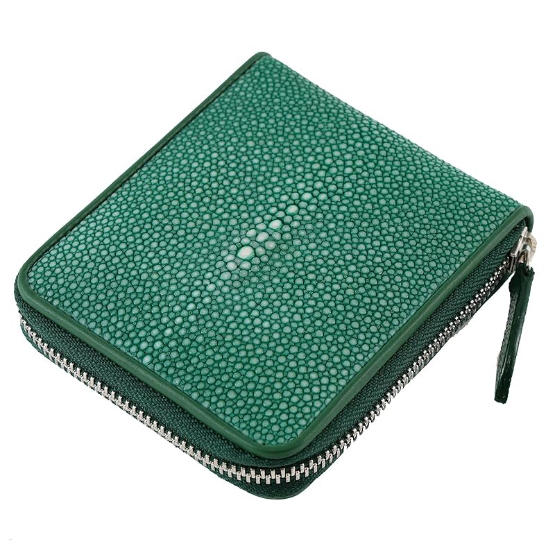 

[EVERSOUL] wallet stingray leather short wallet stingray genuine leather Garusha leather cowhide short wallet coin purse card holder unisex green