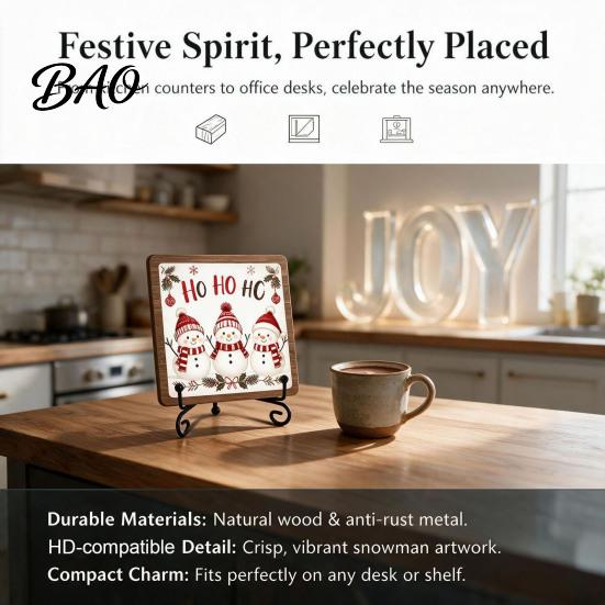 Christmas Hanging Ornament Wooden Tabletop Decor, 2D Pet Santa with Iron Stand, Rustic Xmas Party Holiday Sign for Home And Cafe Festive Shelf, Solid