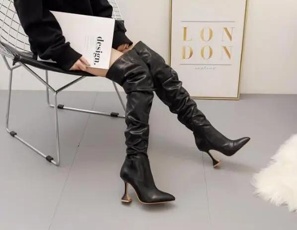 Fashion 2025 Winter New Long Boots Women's Thin Heel Pointed White High Heels Knee Boots Leg Repair Long Boots