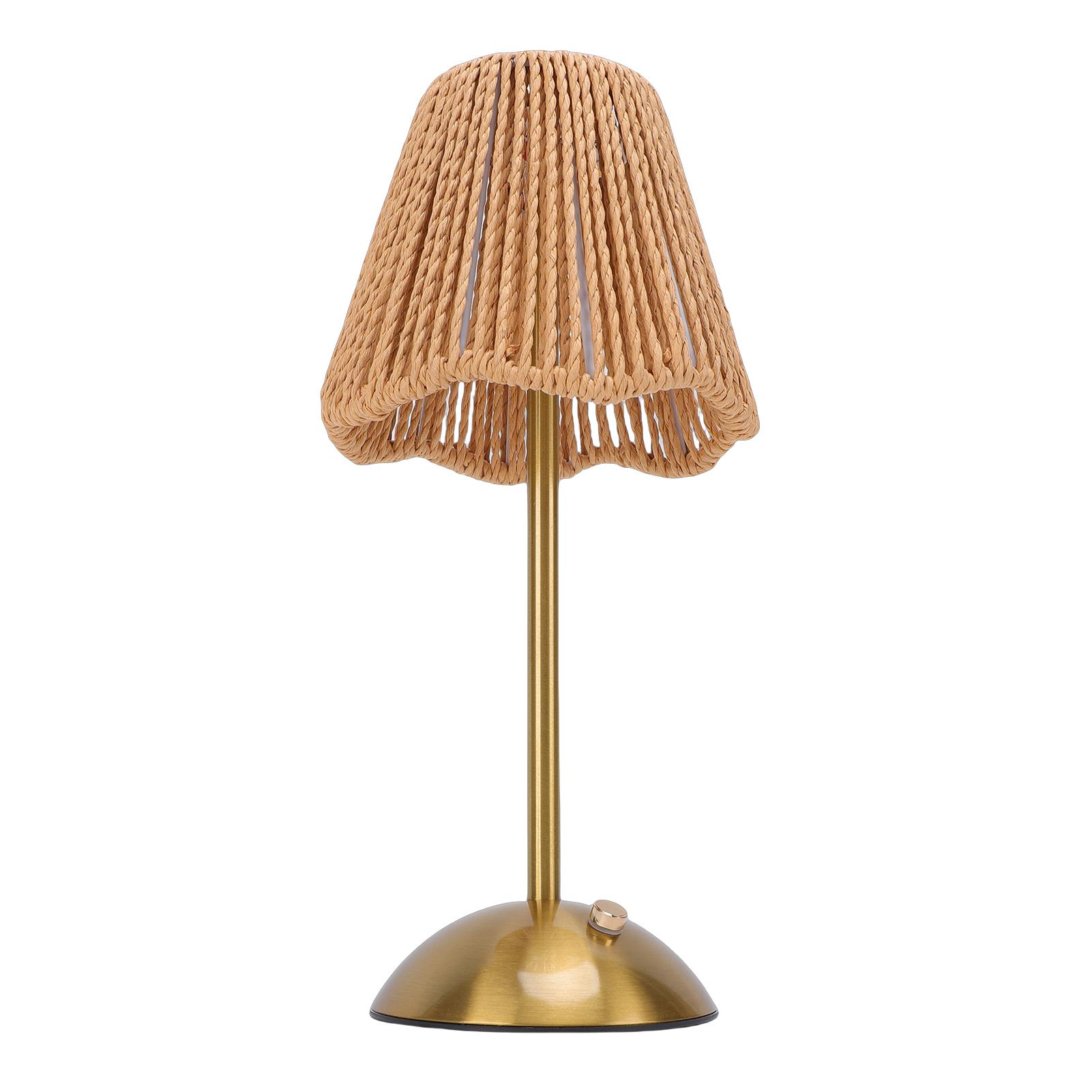 Table Lamp LED Rechargeable Rattan Bedside Lamp for Bedroom Nightstand Desk Restaurant