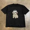 Puppy Listening T-Shirt, Unisex Graphic Tees Gothic Grunge Y2k Emo Scene Amity Affliction Style Clothes Menswear Womenswear Streetwear