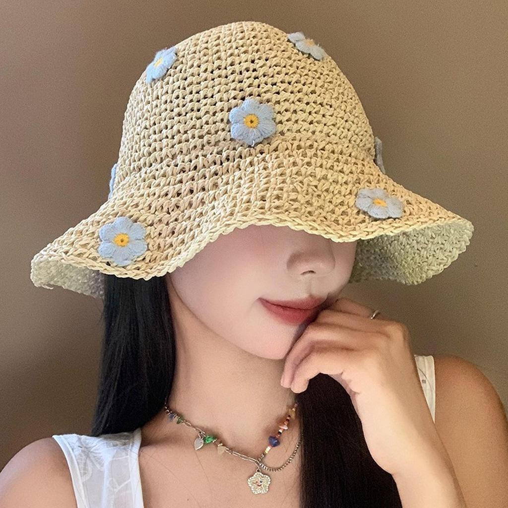 Foldable Straw Sun Hat With Wide Brim For Beach Vacation Summer Outdoor Activities Floral Design Breathable Women's Hat