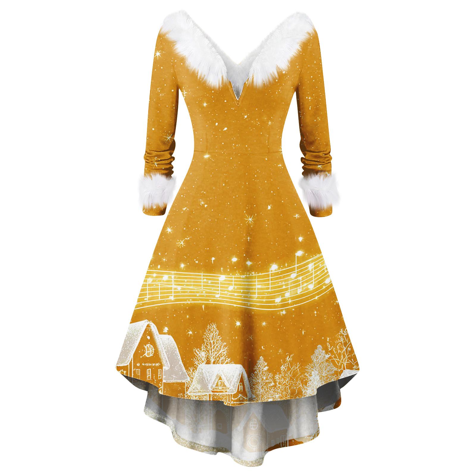 

Женское модное повседневное приталенное платье с рождественским принтом для вечеринки с длинными рукавами XL жёлтый