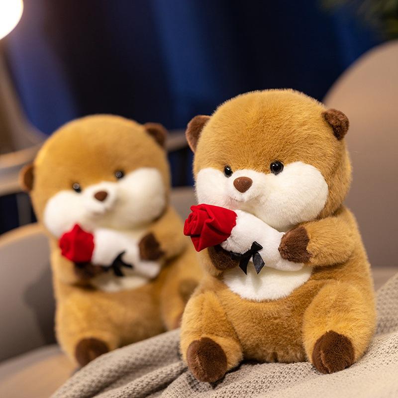 Valentine'S Day Confession Chubby Capybara Hugs Rose Guinea Pig Plush Doll Gives Girlfriend Holiday Gift Pillow Doll